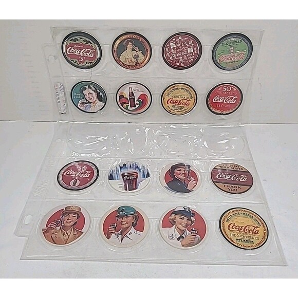 Vintage Coca-Cola Collection Series 1 & 2 Complete Coke Cap Milk Pogs Sets of 8 - Picture 1 of 5